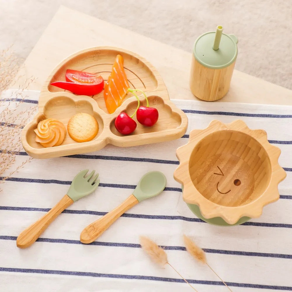 Eco-Friendly Baby Bamboo Dinnerware Set | Non-Toxic | Suction Base | Safe Feeding Essentials