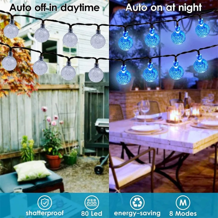 Solar String Lights Outdoor - LED Crystal Globe Fairy Lights, Waterproof, 8 Modes for Garden, Christmas & Party Décor | Solar Powered, Energy Efficient