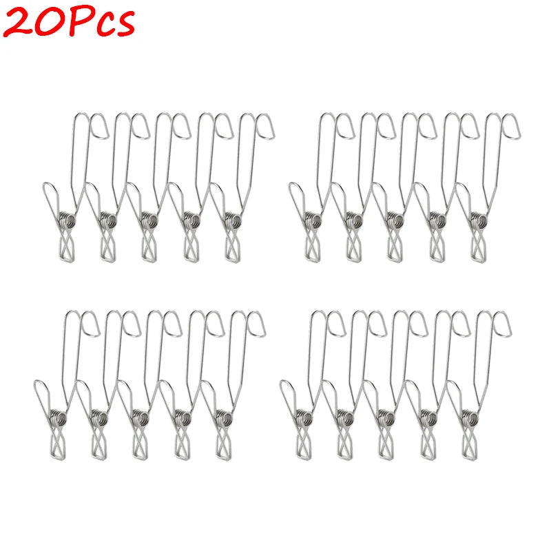 5/10/20PCS Stainless Steel Long Tail Hook Clips – Durable & Multi-Purpose