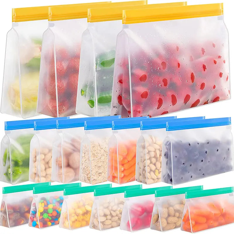 Reusable Silicone Food Storage Bags | Ziplock Leakproof & Freshness Protection | Eco-Friendly, BPA-Free Stand-Up Bags | Keep Food Fresh Longer