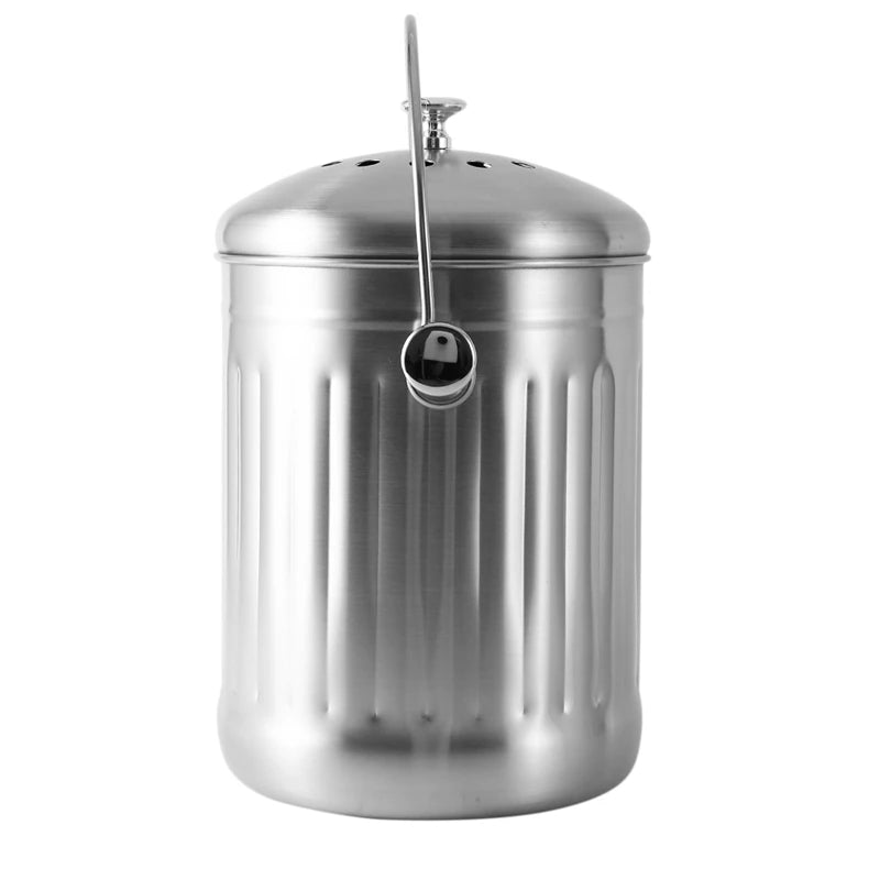 Stainless Steel Kitchen Compost Bin – Odour-Free, Durable & Eco-Friendly with Charcoal Filter (28x18cm)