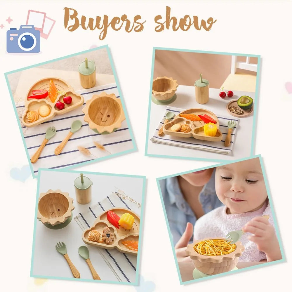 Eco-Friendly Baby Bamboo Dinnerware Set | Non-Toxic | Suction Base | Safe Feeding Essentials