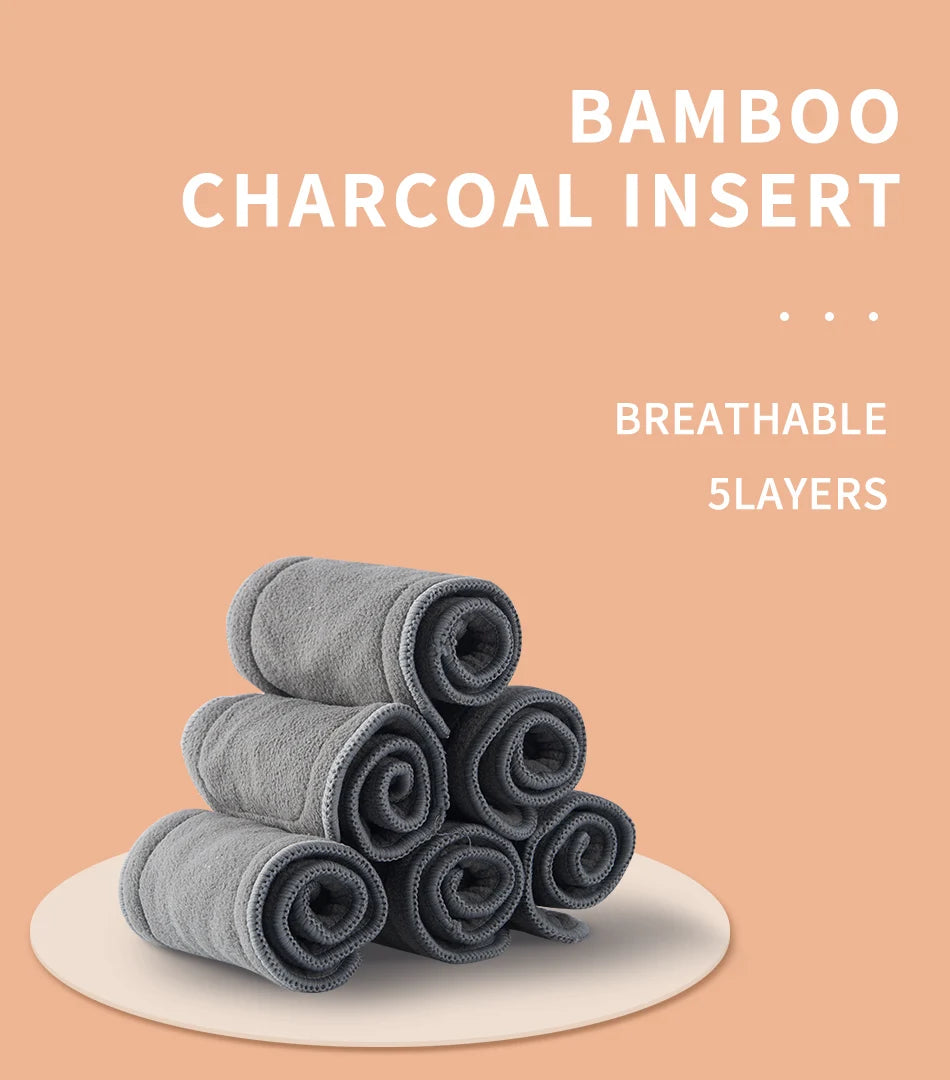 HappyFlute 5-Layer Bamboo Charcoal Insert – Reusable Absorbent Baby Nappy Diaper for Cloth Diapers