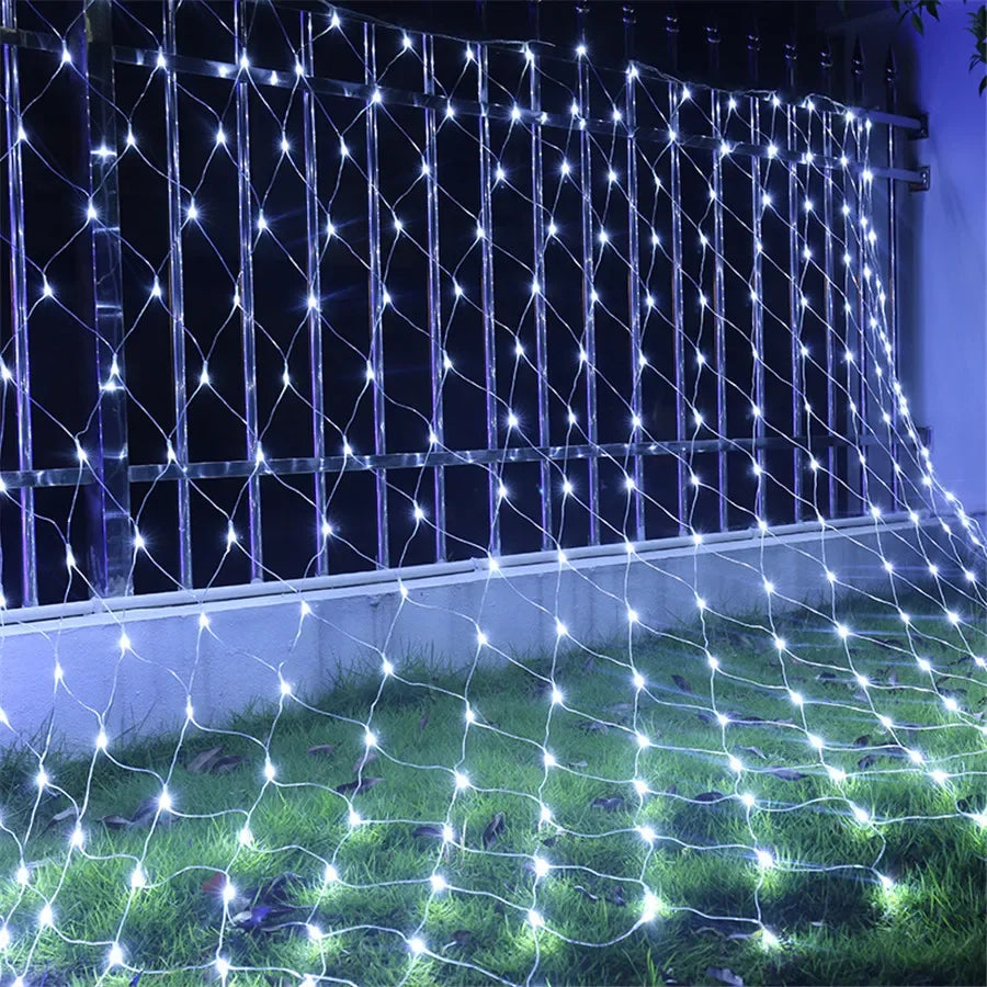 Solar LED Net Mesh String Lights - 8 Modes, Waterproof Christmas Garland for Holiday Decor, Wedding & Party Lights, 20m, Multicolor, Warm White, Blue