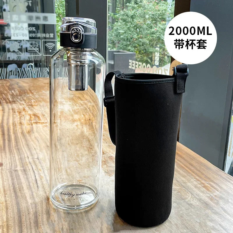 Portable Borosilicate Glass Tea Infuser Water Bottle – Eco-Friendly, Leakproof Travel Tumbler for Tea & Water