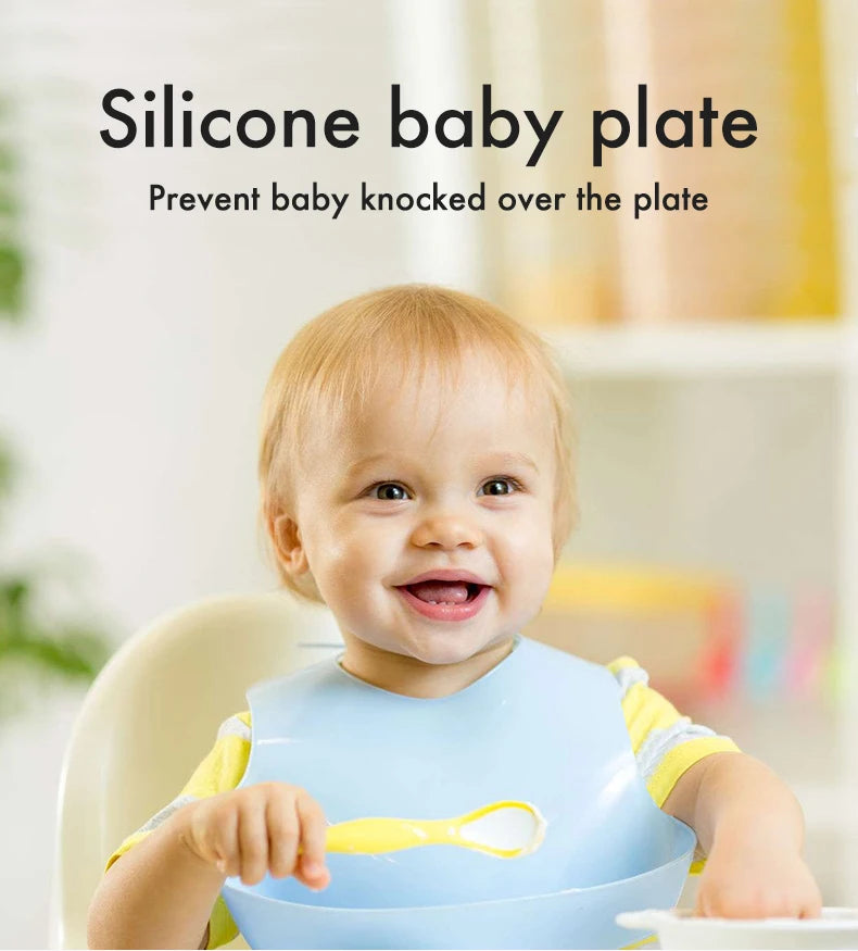 9-Piece Baby Silicone Feeding Set | BPA-Free Non-Slip Suction Bowl & Plate | Waterproof Bib & Cup