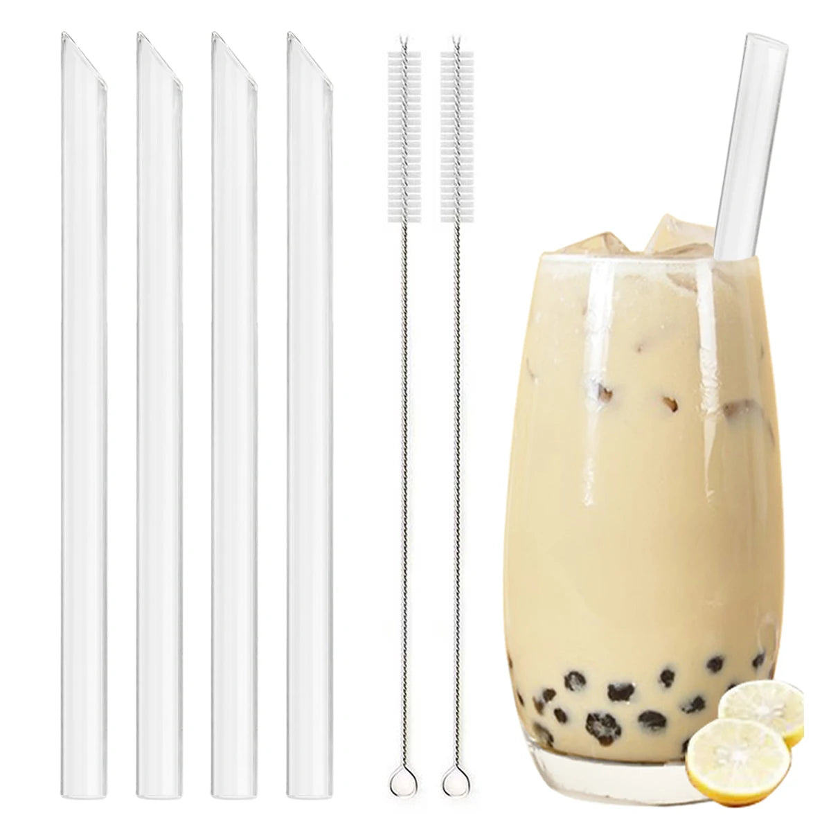 Reusable Glass Straws | High Borosilicate Eco-Friendly Drinking Straws | Boba, Bubble Tea, Milkshakes & More