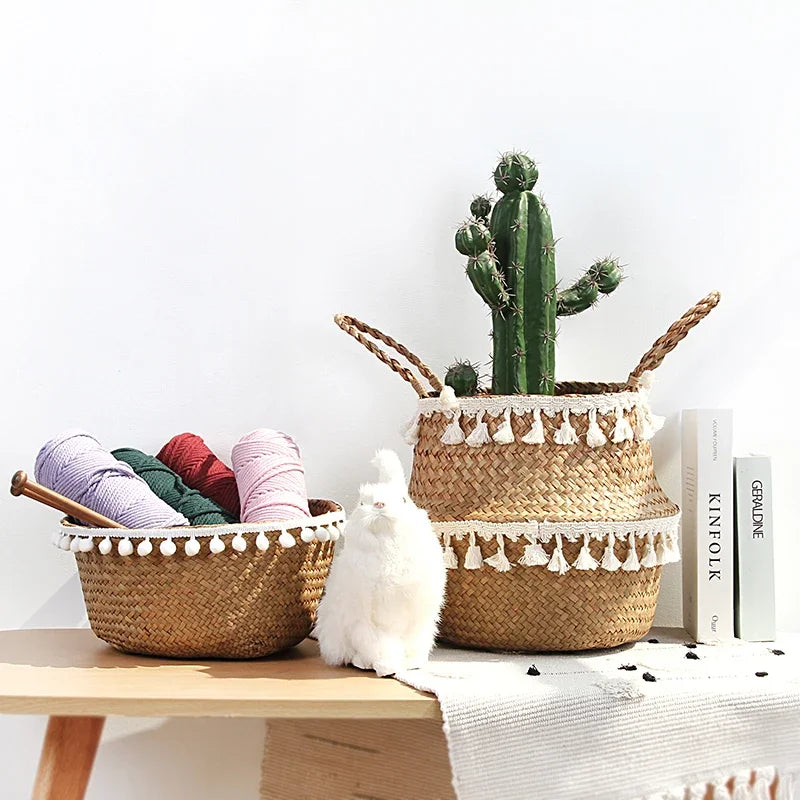 Handmade Wicker & Seagrass Storage Basket – Eco-Friendly, Foldable & Multi-Purpose