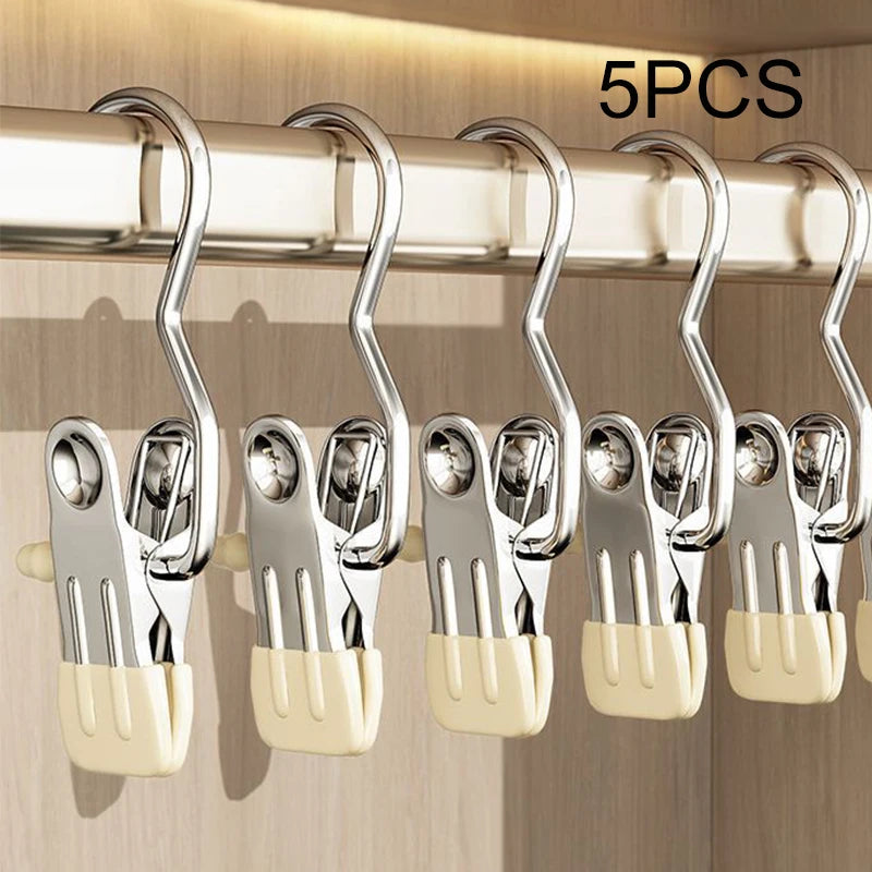 5PCS Stainless Steel Clothespins with Hooks – Durable & Eco-Friendly Laundry Pegs