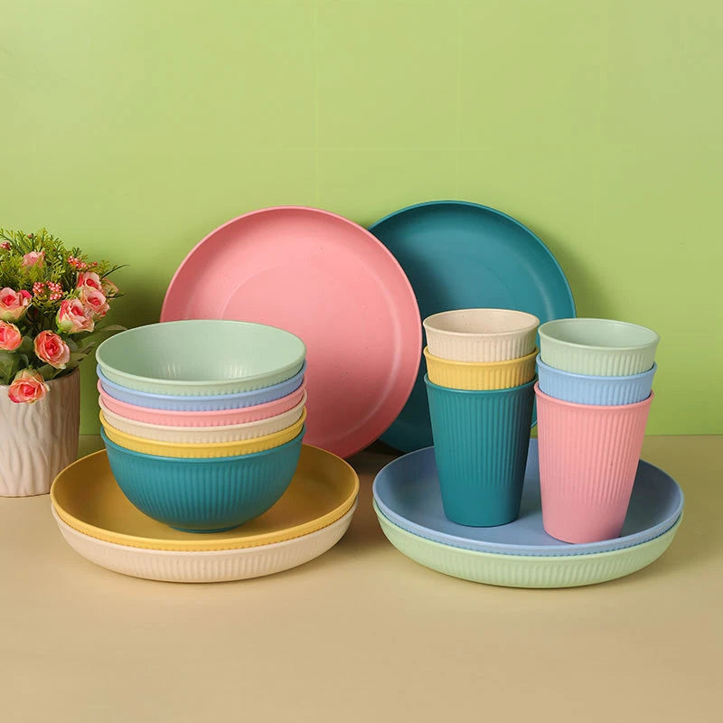 Eco-Friendly 8-Piece Wheat Straw Tableware Set | BPA-Free, Reusable Dinner Plates, Bowls & Cups | Microwave & Dishwasher Safe