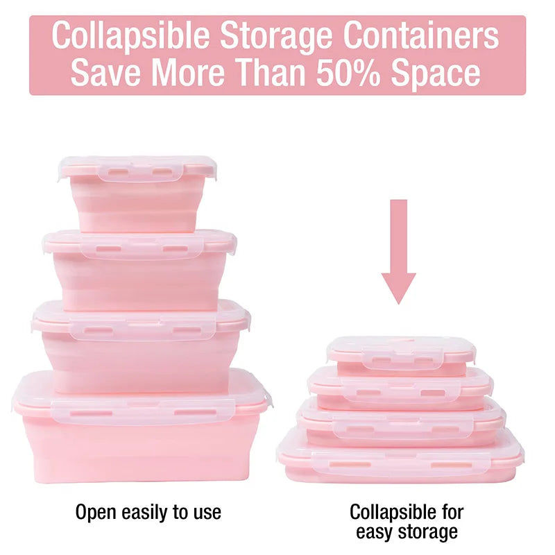 Collapsible Silicone Food Storage Containers – Leakproof, Eco-Friendly, Microwavable Bento Lunch Boxes