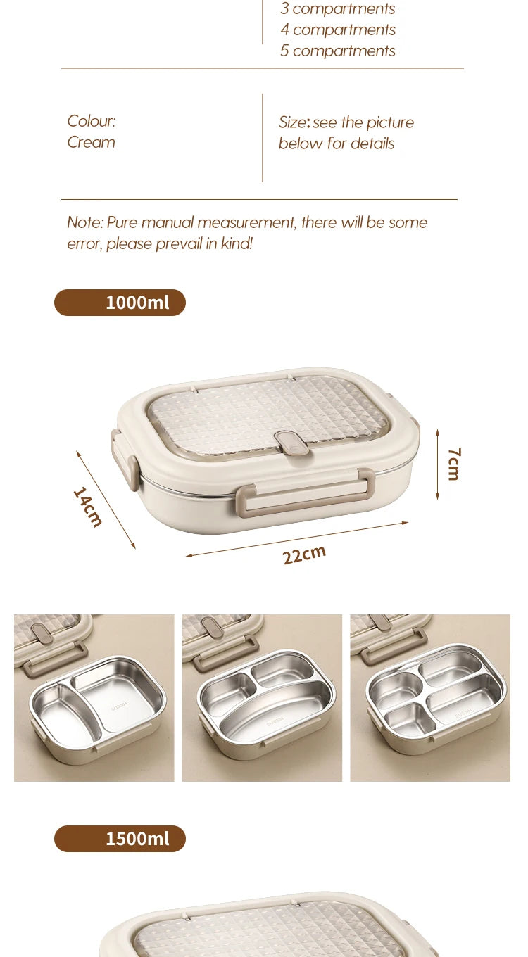 304 Stainless Steel Insulated Lunch Box – Leakproof, Portable, & Large-Capacity Bento Box