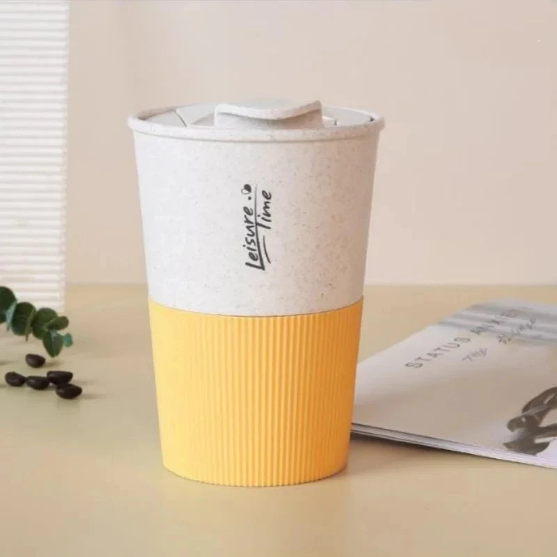 Eco-Friendly Bamboo Wheat Straw Coffee Cup – Reusable & Portable with Sealed Lid for Office & Home