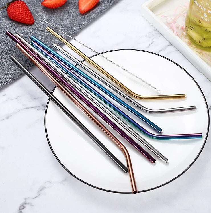 6PCS Reusable Stainless Steel Straws | 304 Metal Drinking Straws | Straight & Bent with Cleaning Brush & Case | Eco-Friendly Bar & Party Accessory